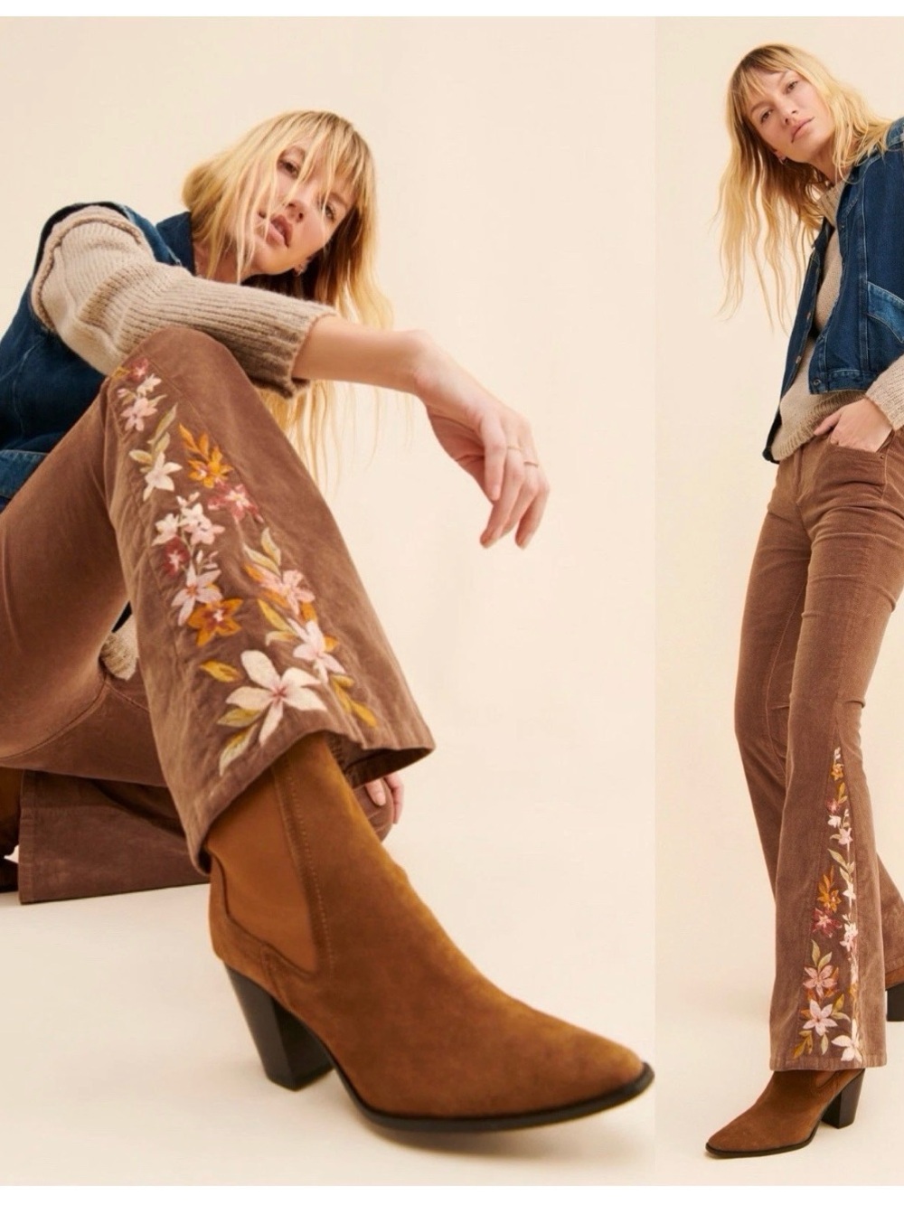 NWT Driftwood/Free People Embroidered Corduroy pants - Picture 4 of 7